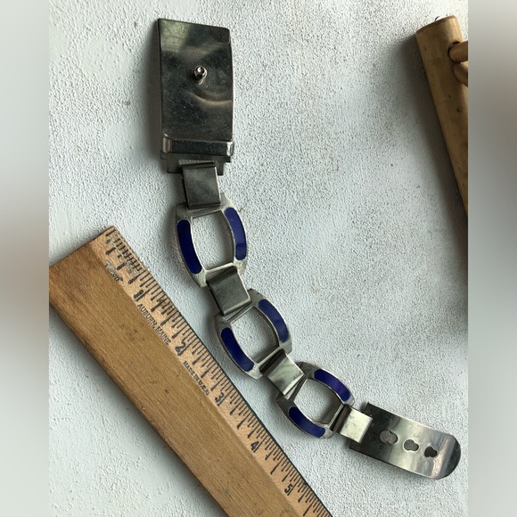 Vintage painted metal cuff bracelet - MADE IN ITALY - blue and silver - Picture 4 of 8